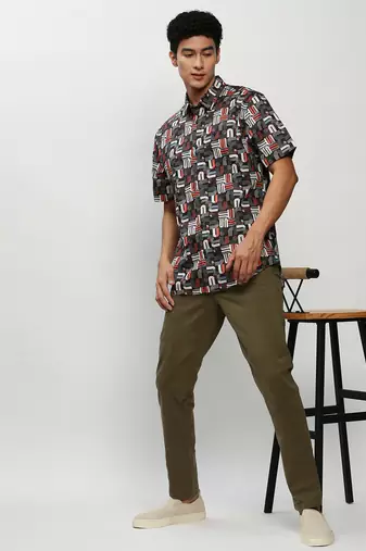 men's short sleeves abstract black shirt