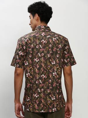 men's short sleeves floral olive shirt 4