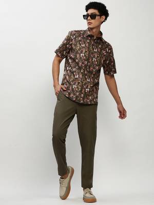men's short sleeves floral olive shirt 5