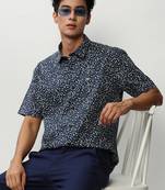 men's short sleeves micro ditsy navy blue shirt