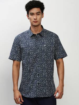 men's short sleeves micro ditsy navy blue shirt 2