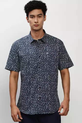 men's short sleeves micro ditsy navy blue shirt