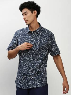 men's short sleeves micro ditsy navy blue shirt 3