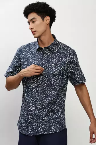 men's short sleeves micro ditsy navy blue shirt