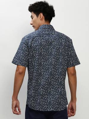 men's short sleeves micro ditsy navy blue shirt 4