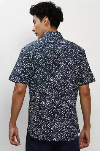 men's short sleeves micro ditsy navy blue shirt