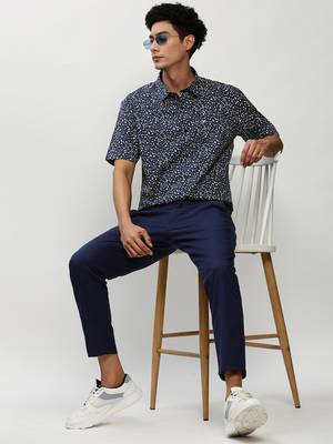 men's short sleeves micro ditsy navy blue shirt 5