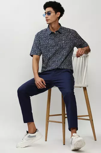men's short sleeves micro ditsy navy blue shirt