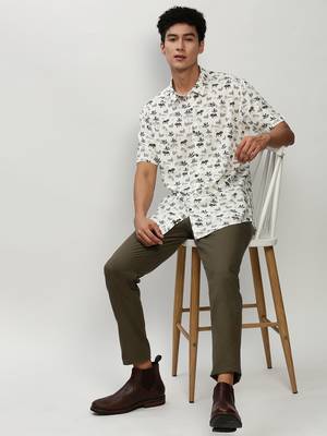 men's short sleeves conversational white shirt 5