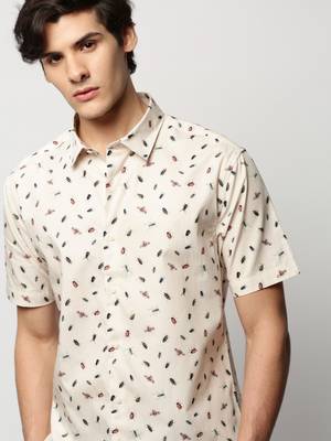 men's short sleeves conversational cream shirt 1