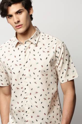 men's short sleeves conversational cream shirt