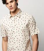 men's short sleeves conversational cream shirt