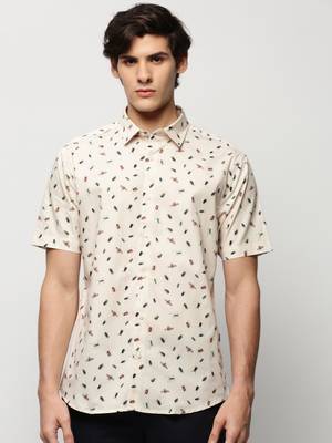 men's short sleeves conversational cream shirt 2