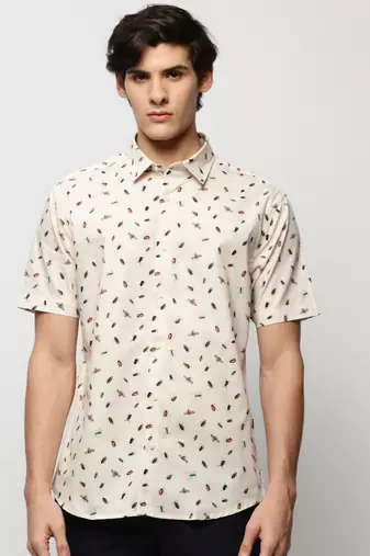men's short sleeves conversational cream shirt