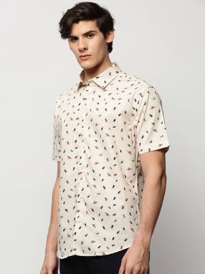 men's short sleeves conversational cream shirt 3