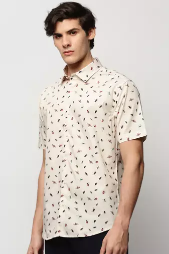 men's short sleeves conversational cream shirt