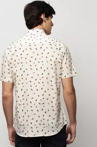 men's short sleeves conversational cream shirt