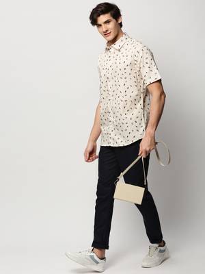 men's short sleeves conversational cream shirt 5