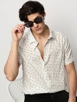 men's short sleeves geometric white shirt 1
