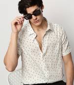 men's short sleeves geometric white shirt