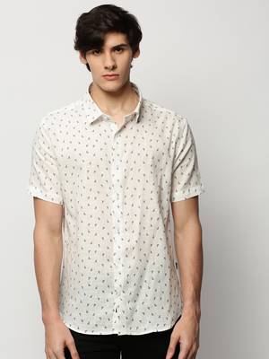 men's short sleeves geometric white shirt 2