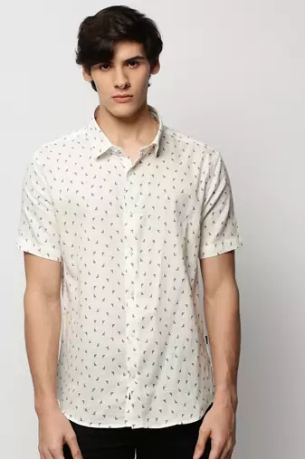 men's short sleeves geometric white shirt