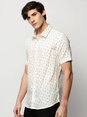 men's short sleeves geometric white shirt 3