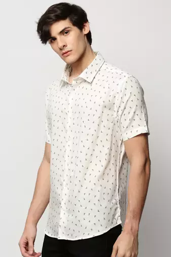 men's short sleeves geometric white shirt