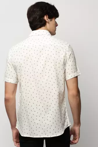 men's short sleeves geometric white shirt