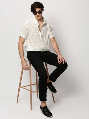 men's short sleeves geometric white shirt 5