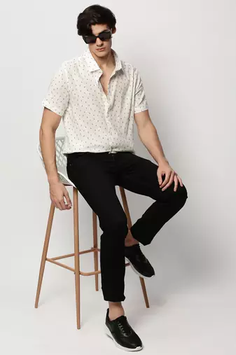 men's short sleeves geometric white shirt