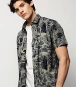 men's short sleeves abstract khaki shirt