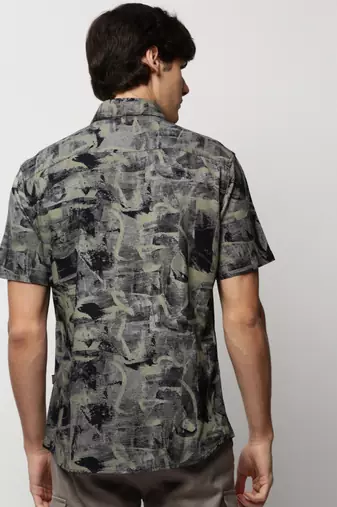 men's short sleeves abstract khaki shirt