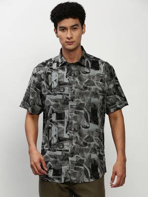 men's short sleeves abstract black shirt 2