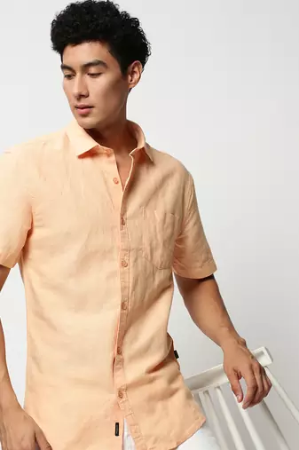 Showoff men's short sleeves solid orange shirt