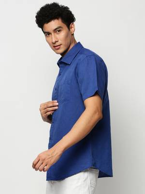 men's short sleeves solid blue shirt 3
