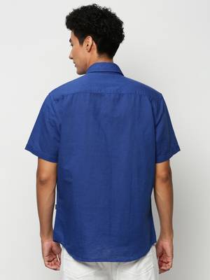men's short sleeves solid blue shirt 4