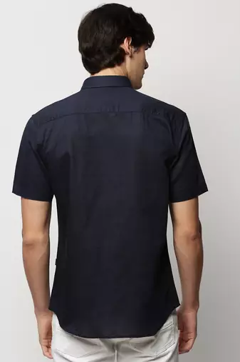 men's short sleeves solid navy blue shirt