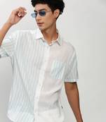 men's short sleeves vertical stripes white shirt