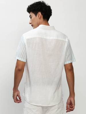men's short sleeves vertical stripes white shirt 4