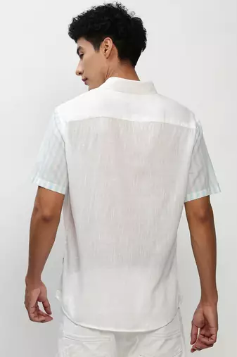 men's short sleeves vertical stripes white shirt