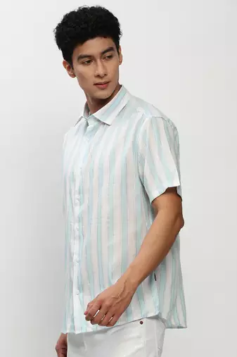 men's short sleeves vertical stripes white shirt