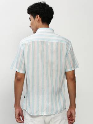 men's short sleeves vertical stripes white shirt 4