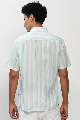 men's short sleeves vertical stripes white shirt