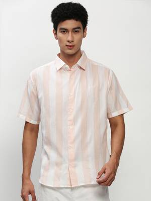 men's short sleeves vertical stripes white shirt 2