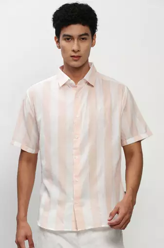 men's short sleeves vertical stripes white shirt