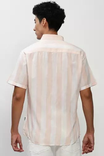 men's short sleeves vertical stripes white shirt
