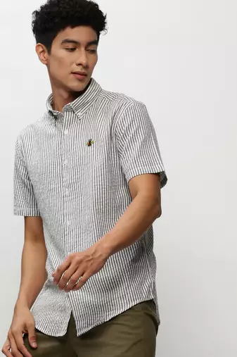 Showoff men's short sleeves vertical stripes white shirt