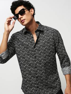 men's long sleeves floral black shirt 1