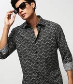 men's long sleeves floral black shirt